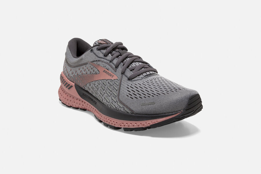 Brooks Running Shoes Womens Dark Grey/Pink - Adrenaline GTS 21 Road - 0976-EBWGX